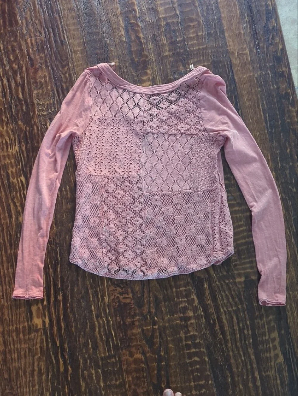 Free People Crochet-Back Long Sleeve Top - Dusty Rose